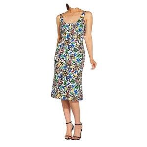 Aidan Mattox Stretch Floral Print Scoop Neck Tie Back Midi Dress Sz 12